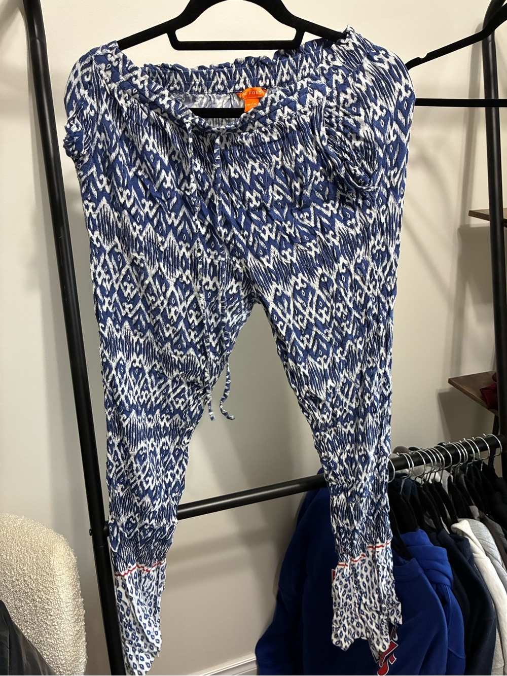 Blue Patterned Drawstring Pants